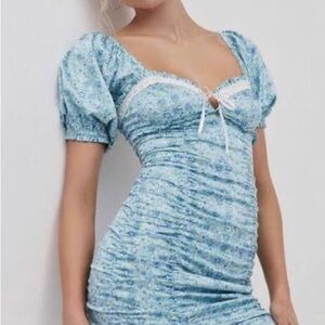 For Love And Lemons Blue Ruched Mini Dress Size M